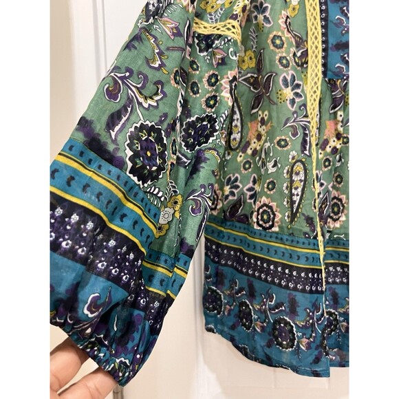 Sundance Women’s Sz S Blue Floral Pullover Tunic Resort Boho Puff Sleeves NEW d - Picture 3 of 11